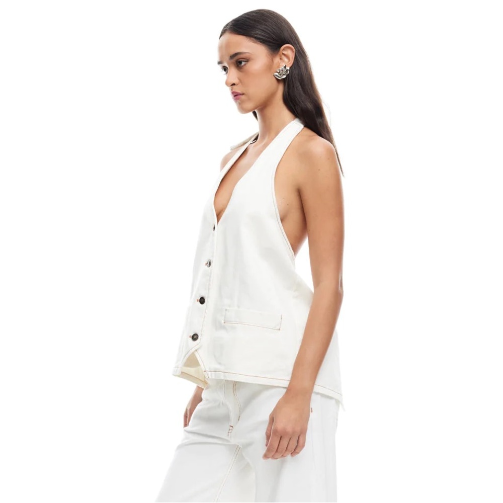 Lioness White Halter Button-Front Crop Top